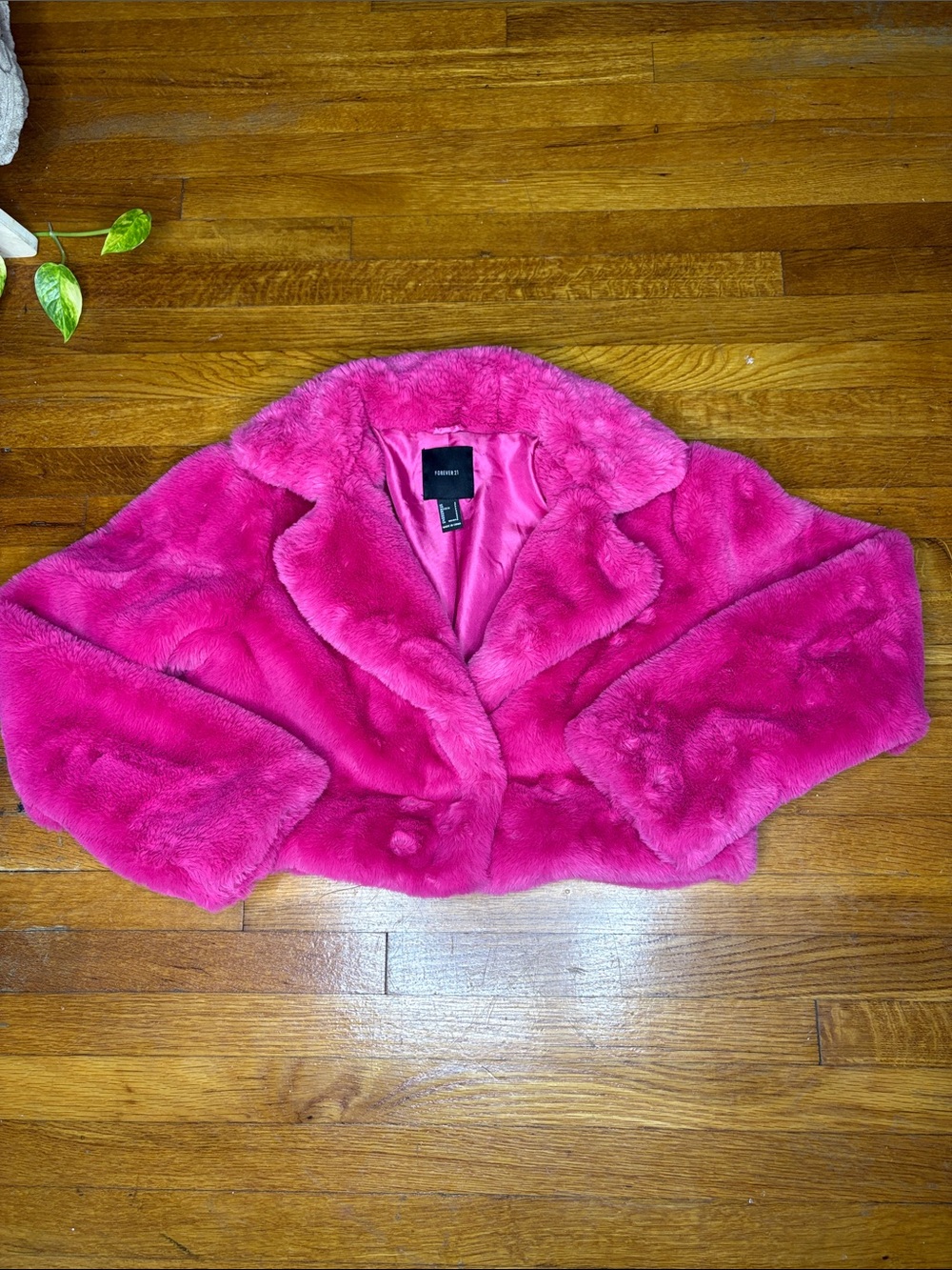 Forever 21 Hot Pink Faux Fur Cropped Jacket
